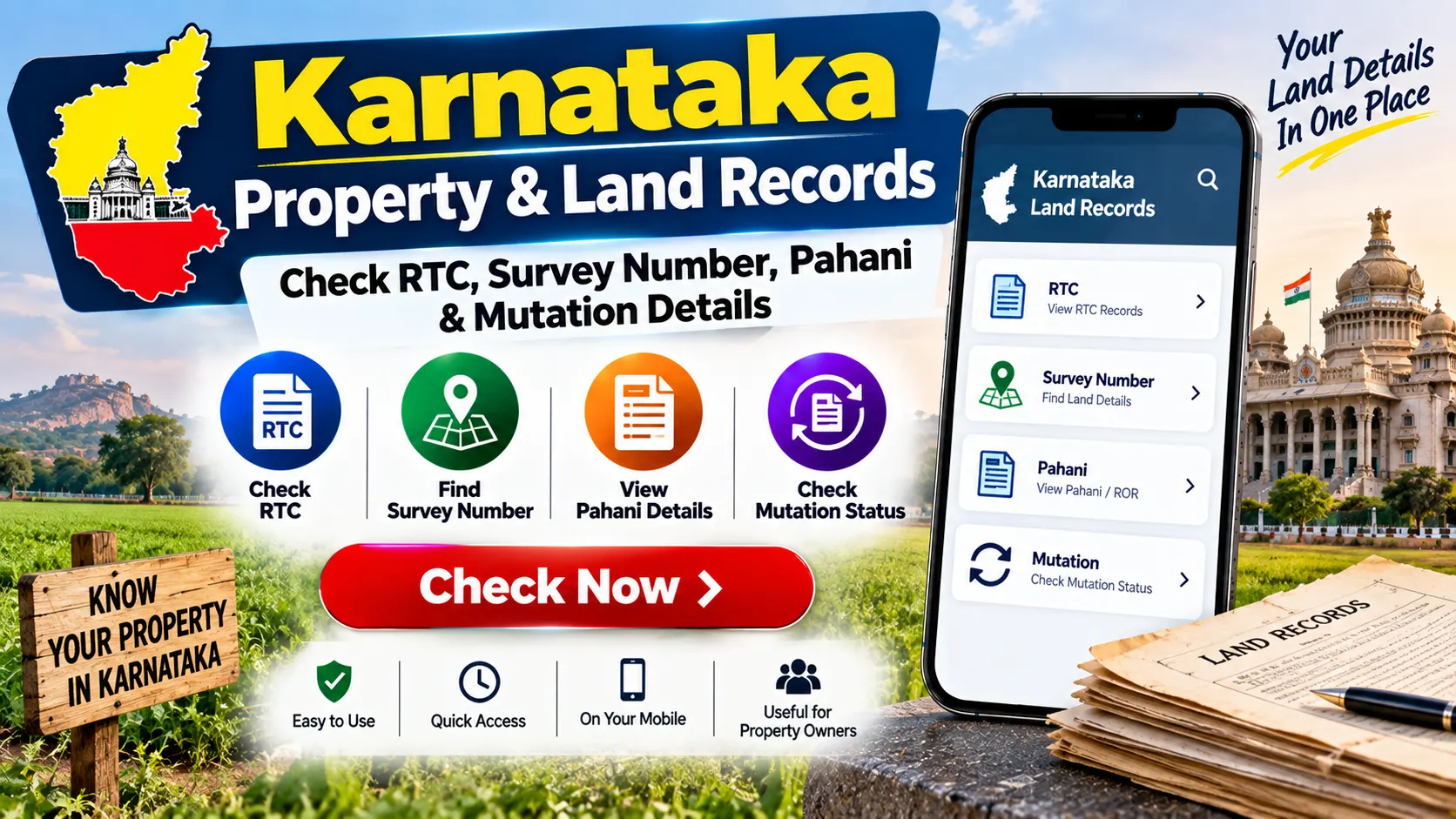 Karnataka Property and Land Records RTC Survey Number Pahani Mutation Details